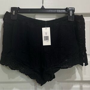 EBERJEY Frankie Sol Shorts M/L Black Crochet Trim Swim Cover-up Lightweight